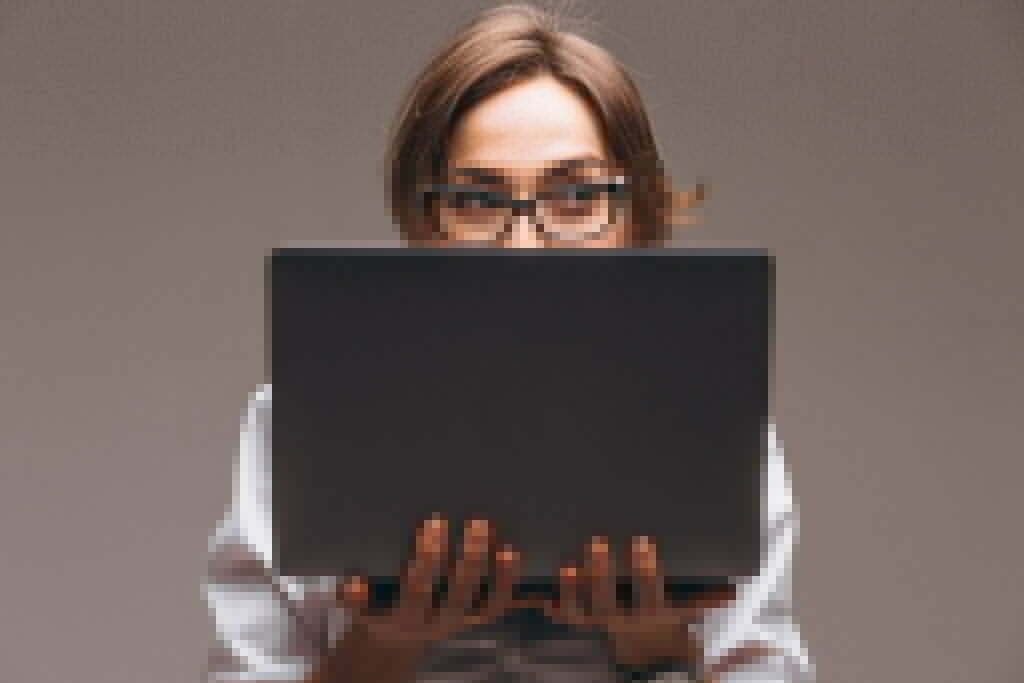 Business woman with computer isolated